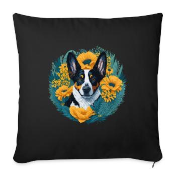 Lächelnder Australischer Rinderhund Blumen - Sofakissenbezug 45 x 45 cm - Schwarz - Vorne