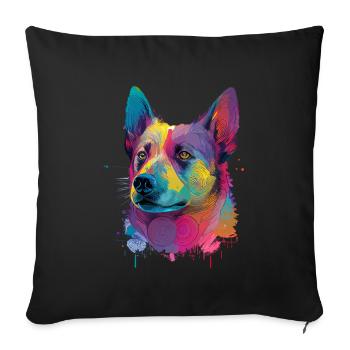 Lächelnder Australischer Rinderhund Blumen - Sofakissenbezug 45 x 45 cm - Schwarz - Vorne