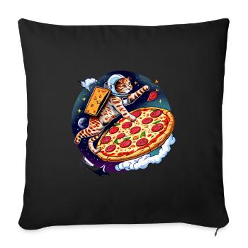 Katze Pizza Weltraum Pizza Galaxie Astronaut - Sofakissenbezug 45 x 45 cm - Schwarz - Vorne