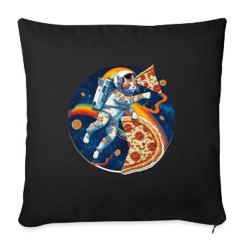 Katze Pizza Weltraum Pizza Galaxie Astronaut - Sofakissenbezug 45 x 45 cm - Schwarz - Vorne