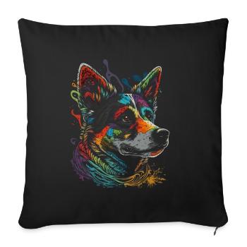 Lächelnder Australischer Rinderhund Blumen - Sofakissenbezug 45 x 45 cm - Schwarz - Vorne