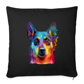 Lächelnder Australischer Rinderhund Blumen - Sofakissenbezug 45 x 45 cm - Schwarz - Vorne