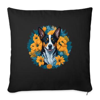 Lächelnder Australischer Rinderhund Blumen - Sofakissenbezug 45 x 45 cm - Schwarz - Vorne