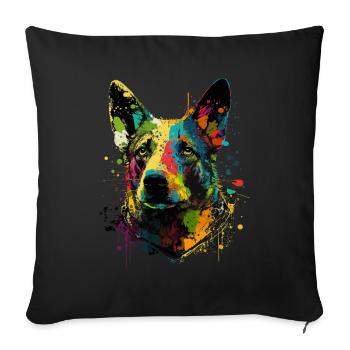 Lächelnder Australischer Rinderhund Blumen - Sofakissenbezug 45 x 45 cm - Schwarz - Vorne