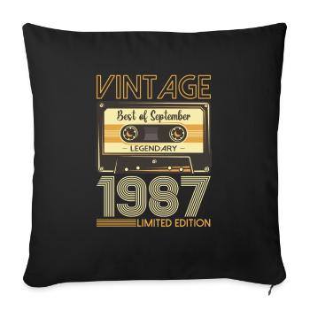 36e anniversaire septembre millésime 1987 cassette - Housse de coussin décorative 45 x 45 cm - noir - Devant