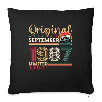 36e anniversaire septembre millésime 1987 cassette - Housse de coussin décorative 45 x 45 cm - noir - Devant