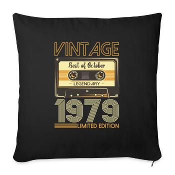 44th Birthday Cassette October Vintage 1979 Tape - Sofa pillowcase 17,3'' x 17,3'' (45 x 45 cm) - black - Front