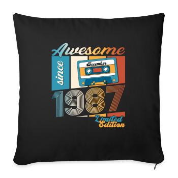 36e anniversaire Cassette décembre Vintage 1987 - Housse de coussin décorative 45 x 45 cm - noir - Devant