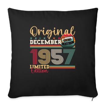 66th Birthday December Vintage 1957 Cassette Tape - Sofa pillowcase 17,3'' x 17,3'' (45 x 45 cm) - black - Front