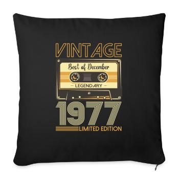 46e anniversaire Cassette décembre Vintage 1977 - Housse de coussin décorative 45 x 45 cm - noir - Devant