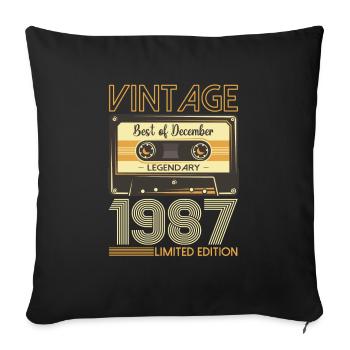 36e anniversaire Cassette décembre Vintage 1987 - Housse de coussin décorative 45 x 45 cm - noir - Devant