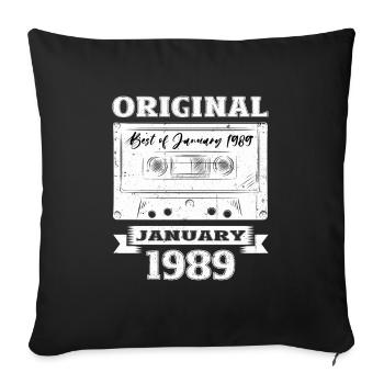 35e anniversaire Cassette janvier Vintage 1989 - Housse de coussin décorative 45 x 45 cm - noir - Devant