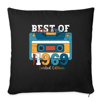 55e anniversaire Cassette février Vintage 1969 - Housse de coussin décorative 45 x 45 cm - noir - Devant