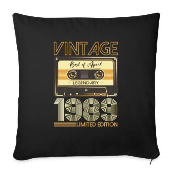 35e anniversaire mari avril Vintage 1989 Cassette - Housse de coussin décorative 45 x 45 cm - noir - Devant