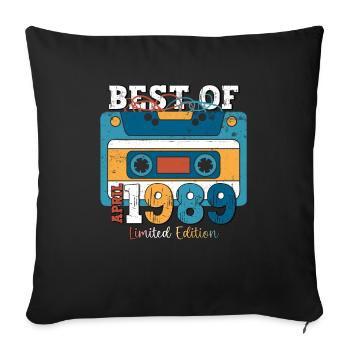 35e anniversaire mari avril Vintage 1989 Cassette - Housse de coussin décorative 45 x 45 cm - noir - Devant