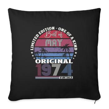 Original mai 1974 Vintage 1974 anniversaire 1974 - Housse de coussin décorative 45 x 45 cm - noir - Devant