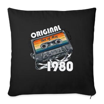 Cassette Mai 1980 Millésime 1980 Anniversaire 1980 - Housse de coussin décorative 45 x 45 cm - noir - Devant