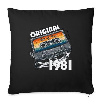 Cassette Mai 1981 Millésime 1981 Anniversaire 1981 - Housse de coussin décorative 45 x 45 cm - noir - Devant