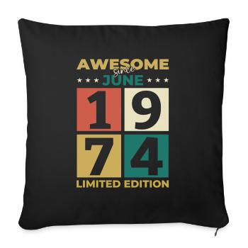 Original Juin 1974 Millésime 1974 Anniversaire 1974 - Housse de coussin décorative 45 x 45 cm - noir - Devant