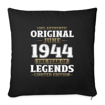 Original Juin 1944 Vintage 1944 Anniversaire 1944 - Housse de coussin décorative 45 x 45 cm - noir - Devant