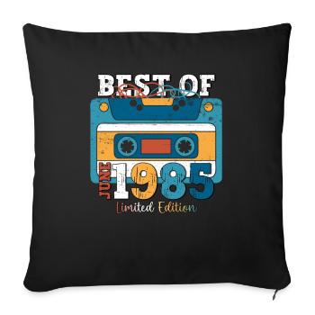 Cassette Juin 1985 Millésime 1985 Anniversaire 1985 - Housse de coussin décorative 45 x 45 cm - noir - Devant