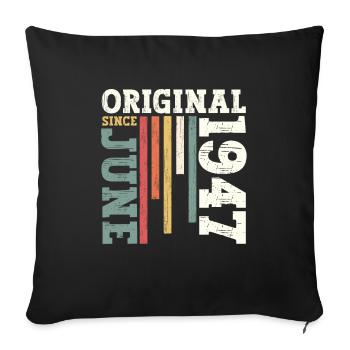 Original Juin 1947 Millésime 1947 Anniversaire 1947 - Housse de coussin décorative 45 x 45 cm - noir - Devant
