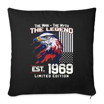 55ème Anniversaire Année de construction 1969 Millésime 1969 Légende - Housse de coussin décorative 45 x 45 cm - noir - Devant