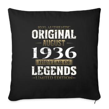 88e anniversaire Original août 1936 Né en 1936 - Housse de coussin décorative 45 x 45 cm - noir - Devant