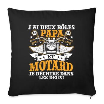 J'ai Deux Roles PAPY Et Motard Je Dechire Dans - Housse de coussin décorative 45 x 45 cm - noir - Devant