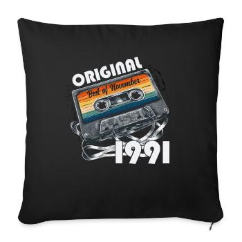 33rd Birthday Vintage November 1991 Cassette 91 - Sofa pillowcase 17,3'' x 17,3'' (45 x 45 cm) - black - Front