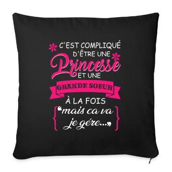 Princesse et grande soeur a la fois sur - Housse de coussin décorative 45 x 45 cm - noir - Devant