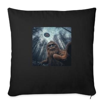 Selfie Bigfoot Rock avec OVNI, Bizarre - Housse de coussin décorative 45 x 45 cm - noir - Devant