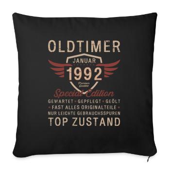 33. Geburtstag Oldtimer Januar 1992 Jahrgang 92 - Sofakissenbezug 45 x 45 cm - Schwarz - Vorne