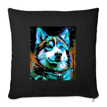 Portrait de chien husky - Housse de coussin décorative 45 x 45 cm - noir - Devant