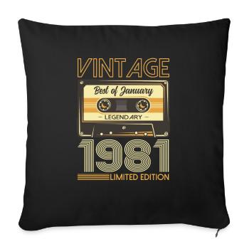 Cassette 43ème anniversaire Janvier 1981 Millésime 81 - Housse de coussin décorative 45 x 45 cm - noir - Devant