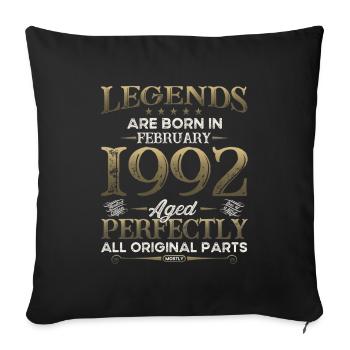 33e anniversaire Légendaire depuis février Né en 1992 - Housse de coussin décorative 45 x 45 cm - noir - Devant