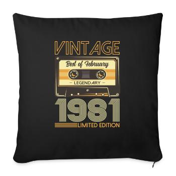 44th Birthday Cassette February Vintage 1981 - Sofa pillowcase 17,3'' x 17,3'' (45 x 45 cm) - black - Front