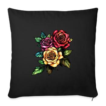 Roses Fleurs Amour - Housse de coussin décorative 45 x 45 cm - noir - Devant