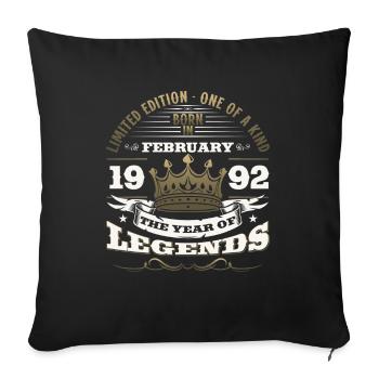 Cadeau d'anniversaire 33 ans Homme Original Février 1992 - Housse de coussin décorative 45 x 45 cm - noir - Devant