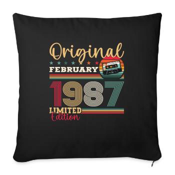 Cadeau d'anniversaire 38 ans Homme Original Février 1987 - Housse de coussin décorative 45 x 45 cm - noir - Devant
