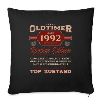 33. Geburtstag Oldtimer März 1992 Jahrgang 92 - Sofakissenbezug 45 x 45 cm - Schwarz - Vorne