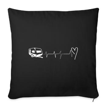 Herzschlag - Herz - Wohnwagen - (3) - Sofakissenbezug 45 x 45 cm - Schwarz - Vorne
