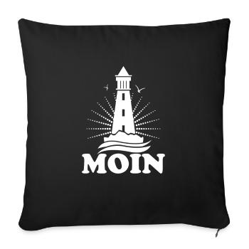 Moin mit Leuchtturm - Sofakissenbezug 45 x 45 cm - Schwarz - Vorne