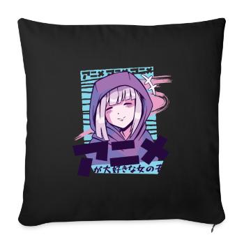 Japanese Manga Girl - Sofa pillowcase 17,3'' x 17,3'' (45 x 45 cm) - black - Front