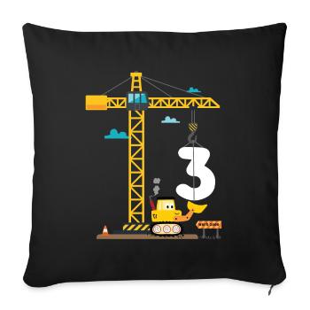 Enfants 3ème anniversaire garçons avec grue et excavatrice, - Housse de coussin décorative 45 x 45 cm - noir - Devant