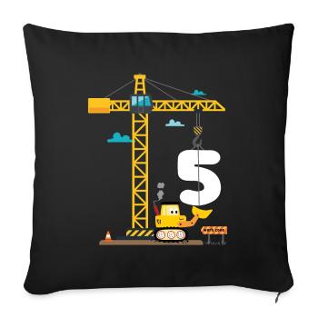 Enfants 5ème anniversaire garçons avec grue et excavatrice, - Housse de coussin décorative 45 x 45 cm - noir - Devant