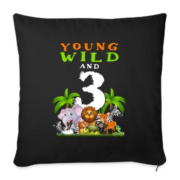 3ème anniversaire pour trois ans enfants dinosaures - Housse de coussin décorative 45 x 45 cm - noir - Devant