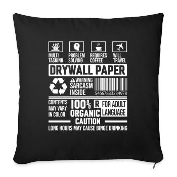 Drywall paper wallboard design For a - Sofa pillowcase 17,3'' x 17,3'' (45 x 45 cm) - black - Front