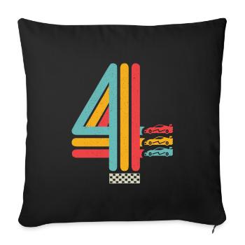 Voiture de course 4ème anniversaire voiture de course de 4 ans - Housse de coussin décorative 45 x 45 cm - noir - Devant