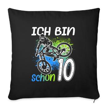 10. Geburtstag Mountain Bike 10 Jahre alt Fahrrad - Sofakissenbezug 45 x 45 cm - Schwarz - Vorne